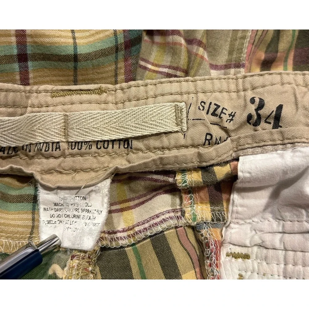 J Crew Madras Field Shorts Mens 34 100% Cotton Multicolor Bermuda Patchwork‎